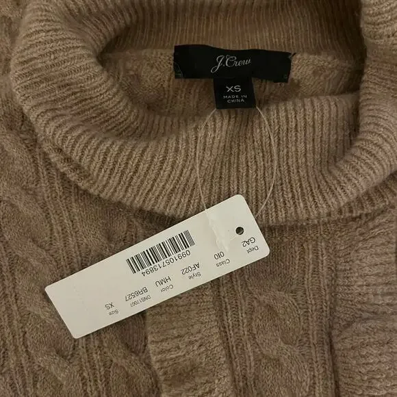 J.Crew Wool Alpaca Blend Ruffled Cable Knit Turtleneck Sweater Beige Size XS - Picture 7 of 9